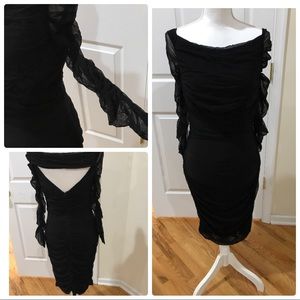 Black body con dress with ruffles